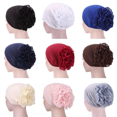 Femmes Dame Couleur Unie Foulard Fleur Chapeau Casquette Coton Bandana Bandeau-Beige