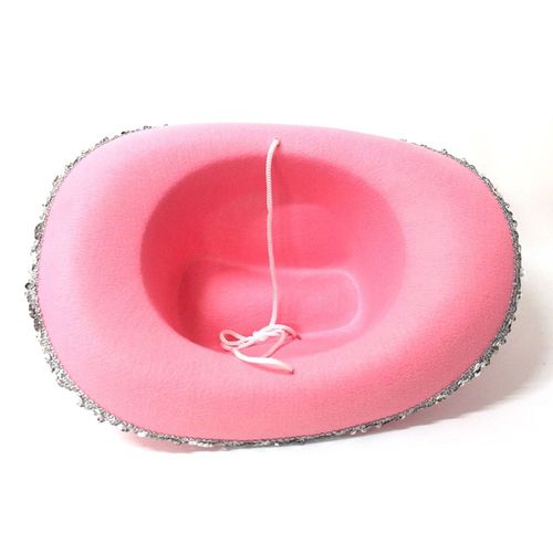 Chapeau De Cowgirl Avec Cordon De Serrage Et Strass, Accessoires De Costume De Cowboy, Casquette De Cowboy Rose De Style Occidental Pour Déguisement De Fête-Un