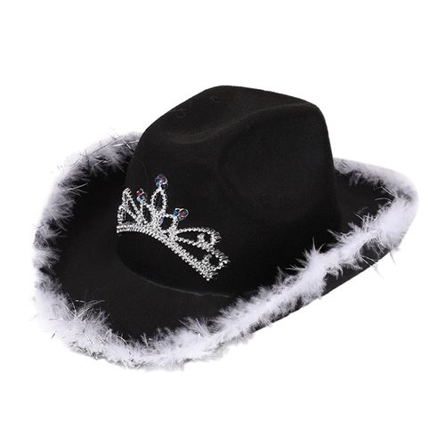 Chapeau De Cowgirl Avec Cordon De Serrage Et Strass, Accessoires De Costume De Cowboy, Casquette De Cowboy Rose De Style Occidental Pour Déguisement De Fête-E