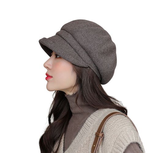 Chapeau Octogonal Vintage À Bord Court, Couleur Unie, Lavable, Léger, Garde Au Chaud, Peintre, Artiste, Béret Léger Pour Femme Pour Étudiante-Café