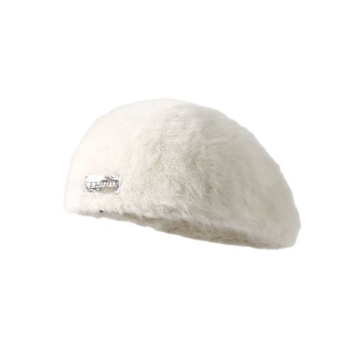 Femmes Hiver Béret Chapeau Flou Couleur Unie Doux Résistant Au Froid Pliable Vintage Fausse Fourrure Crème Solaire Femmes Automne Peintre Chapeau Avancé Chapeau-Blanc