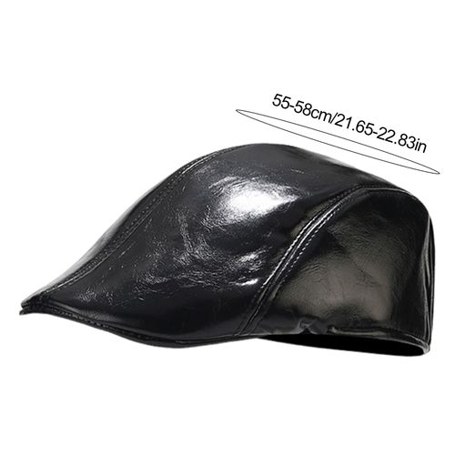 Chapeau Pour Hommes Style Vintage Couleur Unie Lisse Faux Cuir Chapeau Avancé Hommes D'âge Moyen Béret Temps Froid Randonnée Casquette De Voyage Casquette De Gavroche Anglaise-Noir