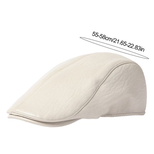 Chapeau Pour Hommes Style Vintage Couleur Unie Lisse Faux Cuir Chapeau Avancé Hommes D'âge Moyen Béret Temps Froid Randonnée Casquette De Voyage Casquette De Gavroche Anglaise-Blanc