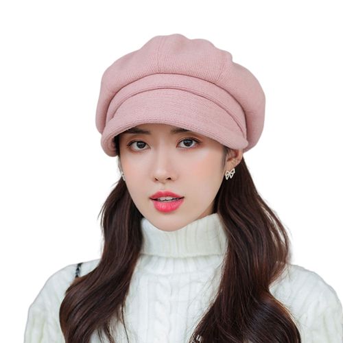 Chapeau Octogonal Vintage À Bord Court, Couleur Unie, Lavable, Léger, Garde Au Chaud, Peintre, Artiste, Béret Léger Pour Femme Pour Étudiante-Rose