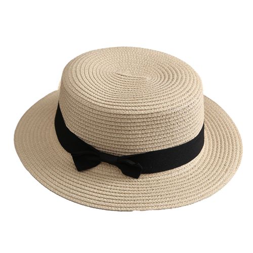 Chapeau De Paille À Dôme Plat Avec N?Ud Papillon, Pliable Et Fin Pour Femmes, Seau À Large Bord, Protection Solaire, Accessoires De Mode-Café Beige