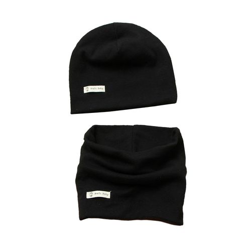 2 Pièces/Ensemble Enfants Chapeau Écharpe Ensemble Élastique Anti-Dérapant Garder Au Chaud Bonnet Cou Enveloppement Ensemble Épaissi Coupe-Vent Enfants Activité De Plein Air Casquette Cou Plus Chaud Se-Noir L