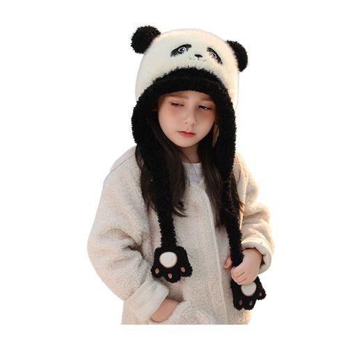 Chapeau D'hiver Pour Enfants, En Forme D'ours Et De Panda, En Peluche Épaisse, Protection Des Oreilles, Coupe-Vent, Accessoire Photo, Couvre-Chef Pour Activités De Plein Air-Blanc