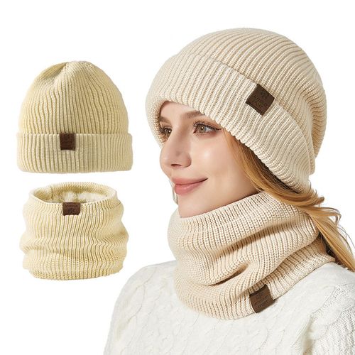 2 Pièces/Ensemble Femmes Hiver Chapeau Et Écharpe Ensemble Épais Double Couche Résistant Au Froid Chapeau Unisexe Couvre-Cou En Plein Air Ski Patinage Cyclisme Écharpe Casquette Ensemble-Beige