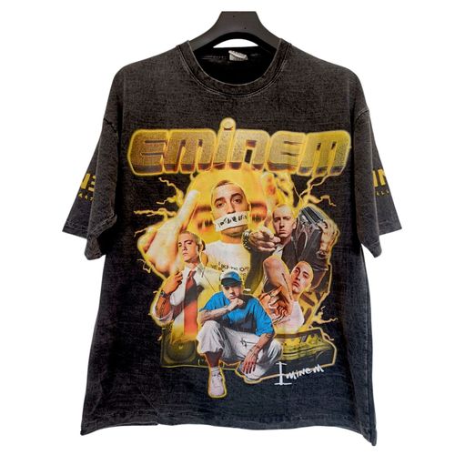 T-Shirt Gris Délavé Stonewhased Style Vintage Imprimé Bootleg Eminem - Hip-Hop