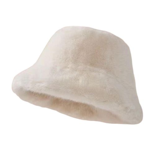 Chapeau Seau D'hiver Pour Femmes, Peluche Pelucheuse, Bord Court, Dôme De Couleur Unie, Coupe-Vent, Chaleur, Protection Solaire, Casquette De Pêcheur, Couvre-Chef De Voyage En Plein Air-Beige