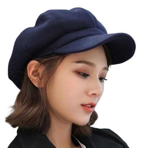 Béret Pour Femme À Bord Court En Peluche Dôme Rétro Couleur Unie Coiffe Légère De Style Anglais Casquette Octogonale À Visière Pour Le Shopping Voyage Rencontres-Bleu Marine
