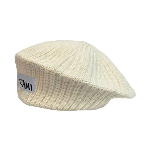Femmes Hiver Bonnet Rayure Texture Tricot Couleur Unie Sans Bord Élastique Décoratif Coupe Régulière Couleur Unie Artiste Béret Femmes Coiffure-Beige