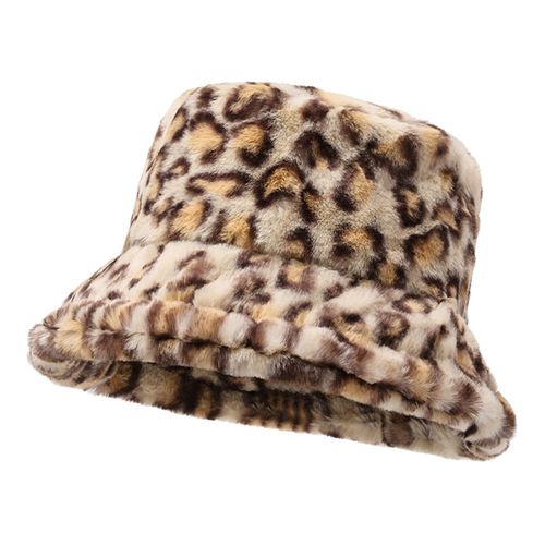 Chapeau D'hiver Pour Femmes, Dôme Plat Imprimé Léopard, Chapeau De Bassin Épais Et Chaud En Peluche, Chapeau Seau Tricoté Chaud Pour L'extérieur-Beige