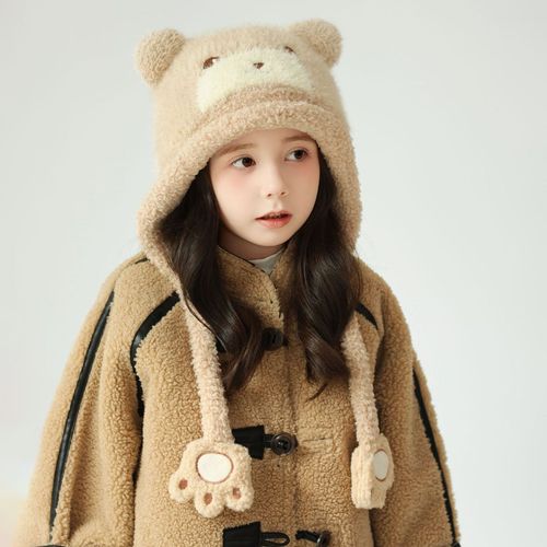 Chapeau D'hiver Pour Enfants, En Forme D'ours Et De Panda, En Peluche Épaisse, Protection Des Oreilles, Coupe-Vent, Accessoire Photo, Couvre-Chef Pour Activités De Plein Air-Kaki