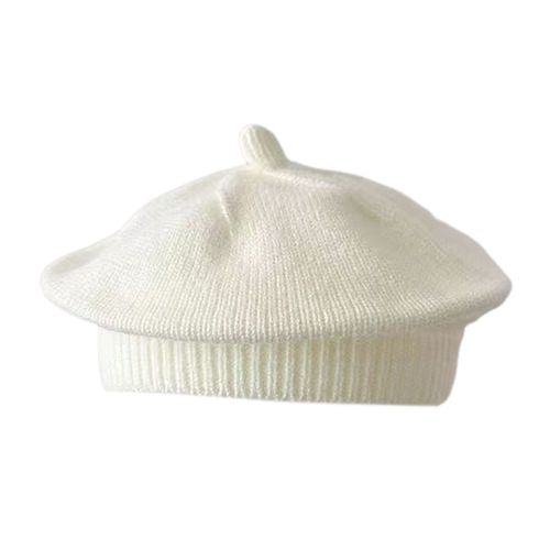Chapeau De Peintre Pour Enfants, Couleur Bonbon, Tricoté Élastique, Garde Au Chaud, Antidérapant, Béret Tricoté Pour Bébé, Couleur Unie, Casquette D'automne Et D'hiver, Bonnet D'extérieur-Blanc Laiteux