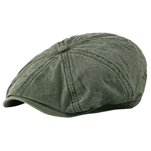 Béret Casquette Rétro Respirant Couleur Unie Style Britannique Texture Fine Habiller Printemps Été Lavé Coton Casquette De Gavroche Pour Banquet-Vert Armée