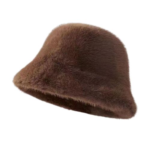 Chapeau Seau D'hiver Pour Femmes, Peluche Pelucheuse, Bord Court, Dôme De Couleur Unie, Coupe-Vent, Chaleur, Protection Solaire, Casquette De Pêcheur, Couvre-Chef De Voyage En Plein Air-Caramel