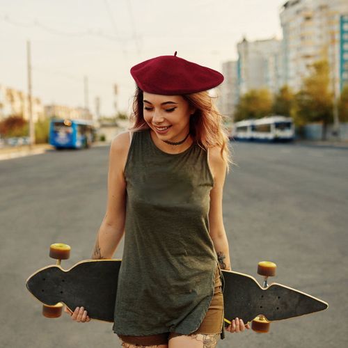 Chapeau Béret Pour Femmes, Couleur Unie, Élastique, Chaud Et Doux, Chapeau De Peintre, Automne Hiver, Voyage, Usage Quotidien, Accessoire De Mode-Vin Rouge