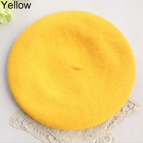 Béret Classique De Couleur Unie Pour Femme, Chapeau D'artiste De Style Français, Casquette Décontractée, Cadeau D'hiver-Jaune