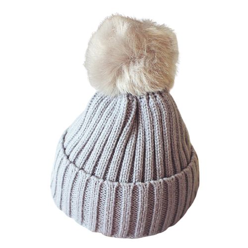 Chapeau D'hiver Pour Enfants, Chapeau Tricoté Unisexe, Extensible, Épais, Couleur Unie, Fausse Fourrure, Décor De Boule, Chaud, Usage Quotidien, Couvre-Chef D'extérieur Pour 4-8 Ans-Gris