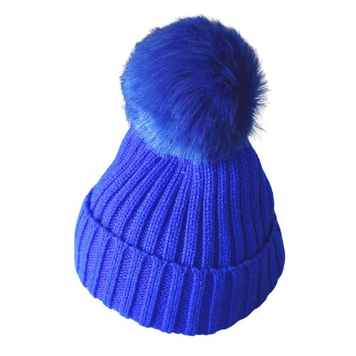 Chapeau D'hiver Pour Enfants, Chapeau Tricoté Unisexe, Extensible, Épais, Couleur Unie, Fausse Fourrure, Décor De Boule, Chaud, Usage Quotidien, Couvre-Chef D'extérieur Pour 4-8 Ans-Bleu