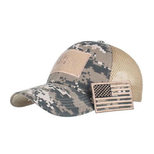 Casquette De Baseball Camouflage Drapeau Américain Pour Hommes, Chapeau D'extérieur Réglable En Maille Solaire-Gris