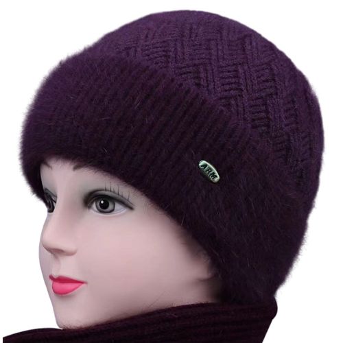 Chapeau D'hiver En Laine Pour Personnes Âgées D'âge Moyen, Doublure Polaire, Bonnet Épais Pour Maman, Chaud, Tricoté Pour Grand-Mère-Violet