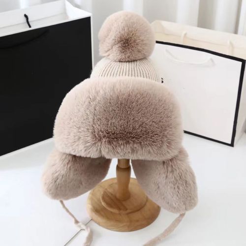 Chapeau Chaud À Oreillettes Pour Femmes, Ultra-Épais, Super Doux, Résistant Au Froid, Coupe-Vent, Tricoté, Pour Ski De Neige, Hiver-Beige