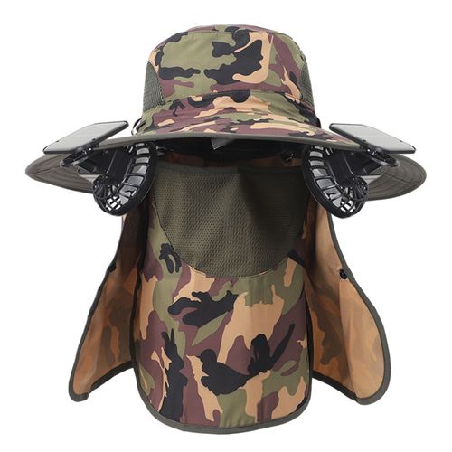 Chapeau De Soleil Pour Hommes Avec Ventilateur Solaire, Châle De Protection Facial Amovible, Casquette De Protection Solaire, Vitesses De Vent Réglables, Chapeau De Pêcheur-1 Ensemble Vert Armée Et Noir