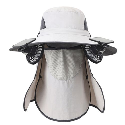 Chapeau De Soleil Pour Hommes Avec Ventilateur Solaire, Châle De Protection Facial Amovible, Casquette De Protection Solaire, Vitesses De Vent Réglables, Chapeau De Pêcheur-1 Ensemble Gris Clair