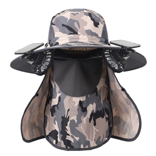 Chapeau De Soleil Pour Hommes Avec Ventilateur Solaire, Châle De Protection Facial Amovible, Casquette De Protection Solaire, Vitesses De Vent Réglables, Chapeau De Pêcheur-1 Ensemble De Camouflage