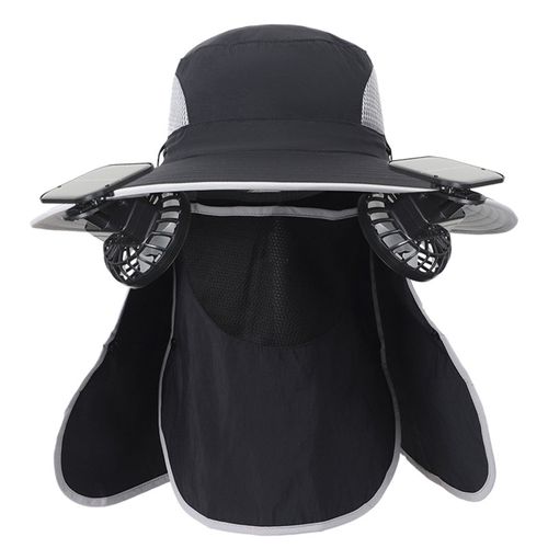 Chapeau De Soleil Pour Hommes Avec Ventilateur Solaire, Châle De Protection Facial Amovible, Casquette De Protection Solaire, Vitesses De Vent Réglables, Chapeau De Pêcheur-1 Ensemble Noir