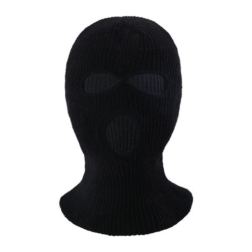 Chapeau Tricoté Unisexe À Trois Trous, Couleur Unie, Cagoule Complète, Dôme Tricoté, Casquette Pour Le Cyclisme En Plein Air, Hiver-Noir