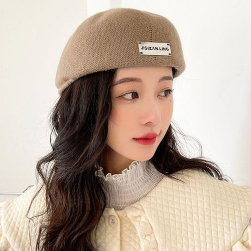 Béret Français Tricoté Élégant, Chapeau Respirant, Couleur Solique, Casquette Rétro Pour Femmes Et Filles De Peintre, Printemps Automne-Kaki