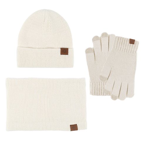 3 Pièces/Ensemble Femmes Hiver Chapeau Écharpe Gants Ensemble Épais En Peluche Tricoté Chaud Casquette Écran Tactile Gants Élastique Protection Des Oreilles Coupe-Vent Hiver Extérieur Cyclisme Cou Chaîne Ensemble-Beige