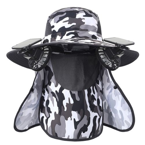 Chapeau De Soleil Pour Hommes Avec Ventilateur Solaire, Châle De Protection Facial Amovible, Casquette De Protection Solaire, Vitesses De Vent Réglables, Chapeau De Pêcheur-1 Ensemble De Camouflage Blanc