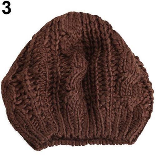 Béret De Mode Pour Femmes Tressé Baggy Laine Tricoté Chaud Hiver Bonnet Chapeau Casquette De Ski-Beige