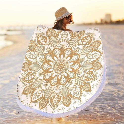 Serviette De Plage Ronde Impressions Microfibre Diamètre 59inch, Pour La Plage Chambre À Coucher Pelouse Parc Loisirs