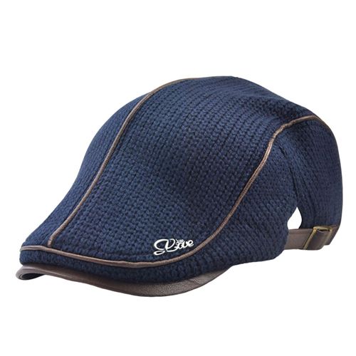 Style Britannique Boucle Réglable Épaissie Doublure Polaire Béret Chapeau Hiver Plat Pointe Hommes D'âge Moyen Tricot Avant Chapeau Accessoires De Costume-Bleu Foncé