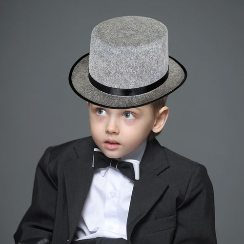 Chapeau De Jazz Pour Enfants Avec Ruban Décoratif Pour Fête, Cosplay, Performance, Chapeau Léger Rétro À Bord Court Pour Un Usage Artistique Au Quotidien-Enfants Gris