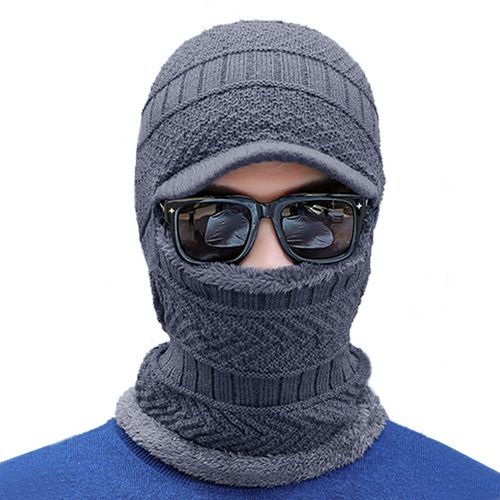 Chapeau Tricoté Extensible Pour Hommes Et Femmes, Guêtre De Cou, Couverture Complète Du Visage, Cagoule Chaude, Hiver-Gris