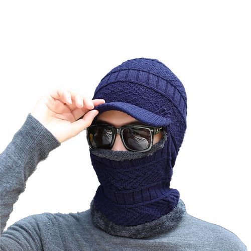 Chapeau Tricoté Extensible Pour Hommes Et Femmes, Guêtre De Cou, Couverture Complète Du Visage, Cagoule Chaude, Hiver-Bleu Marine
