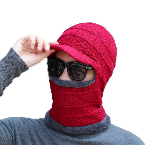 Chapeau Tricoté Extensible Pour Hommes Et Femmes, Guêtre De Cou, Couverture Complète Du Visage, Cagoule Chaude, Hiver-Rouge