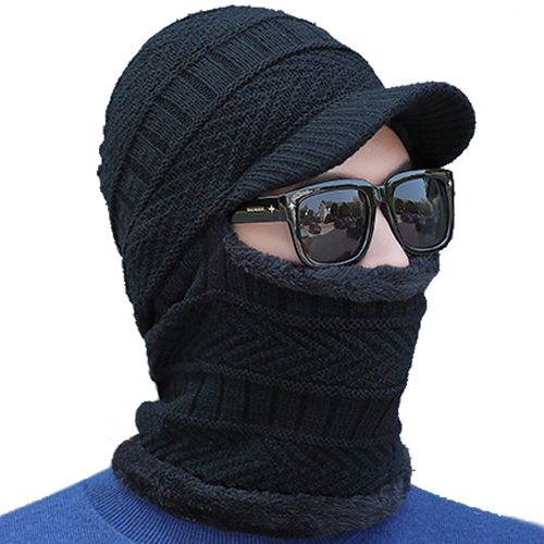 Chapeau Tricoté Extensible Pour Hommes Et Femmes, Guêtre De Cou, Couverture Complète Du Visage, Cagoule Chaude, Hiver-Noir