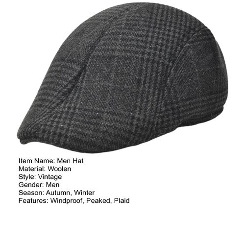 Béret À Carreaux Pour Hommes, Dôme À Visière, Bord Court, Absorption De La Sueur, Vintage, Coupe-Vent, Protection Solaire, Chapeau De Peintre, Streetwear-Gris Foncé