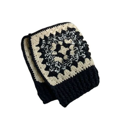 Chapeau En Crochet Pour Femmes, Couleur Assortie, Fait À La Main, Boucle De Protection Des Oreilles 2 En 1, Cagoule, Écharpe, Streetwear, Automne Et Hiver-Noir