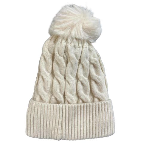Chapeau D'hiver Pour Femmes Tricoté Épais Couleur Unie Boule En Peluche Doux Coupe-Vent Rétention De Chaleur Texture Torsadée Élastique Sans Bord Unisexe Bonnet D'extérieur-Beige