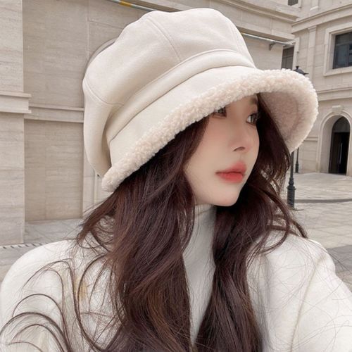 Béret Pour Femmes, Chapeau Doux, Ultra-Épais, Couleur Unie, Coupe-Vent Par Temps Froid, Couvre-Chef Élégant Pour L'extérieur, Automne Et Hiver-Beige