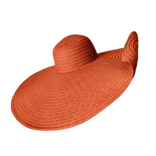 Chapeau De Plage D'été Pour Femmes, Grand Bord Pliable En Paille Tressée, Style Rétro Anglais, Casquette De Couleur Unie, Protection Solaire Anti-Uv, Chapeau De Soleil De Vacances-Orange