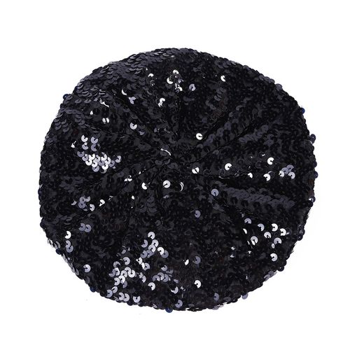 Béret À Paillettes Pour Femmes, Effet De Scène Scintillant, Sans Bord, Dessus Plat, Couleur Unie, Fêtes, Spectacles, Couvre-Chef, Casquette Pour Dames-Noir